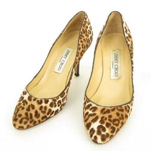 ハラコ レオパード パンプス アーモンド ラウンドトゥ ハイヒール 35 ブラウン系 IBO26