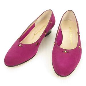 VARA ミニ 金具 モチーフ パンプス ローヒール ヌバックレザー 6.5 C パープル