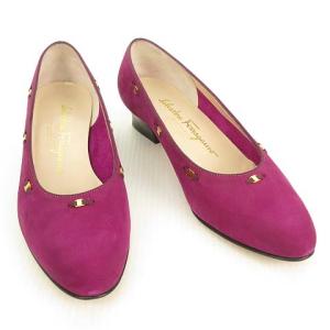 Salvatore Ferragamo VARA ミニ 金具 モチーフ パンプス ローヒール ヌバックレザー 6.5 C パープル