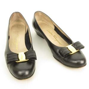 Salvatore Ferragamo BOUTIQUE VARA パンプス ラウンドトゥ リボン ローヒール 8 D ブラック