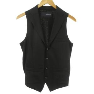 ウール ラペル ベスト ジレ 5B ニット 切替 段返り 46 ブラック IBO26 0826