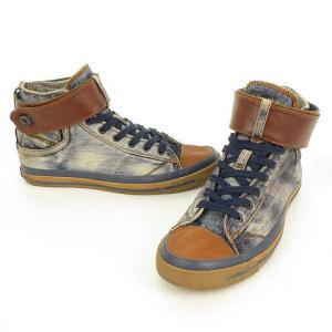 DIESEL デニム ハイカット スニーカー レザーベルト 28cm ブルー
