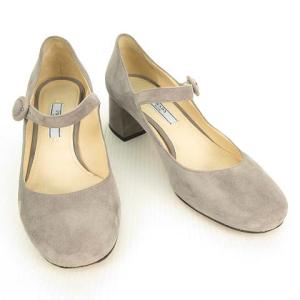 PRADA Mary Jane メリージェーン パンプス スウェード チャンキー ローヒール 36 グレー IBO26