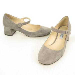 PRADA Mary Jane メリージェーン パンプス スウェード チャンキー ローヒール 36 グレー IBO26