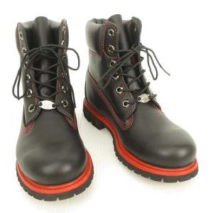 Timberland 42386 美品 6インチ レースアップ ワーク ブーツ 6 W ブラック レッド IBO26