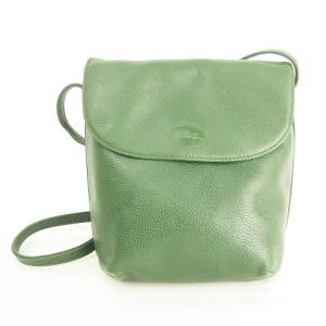 ポシェット ミニショルダー ショルダーバッグ エンボスロゴ レザー グリーン フランス製 IBO26