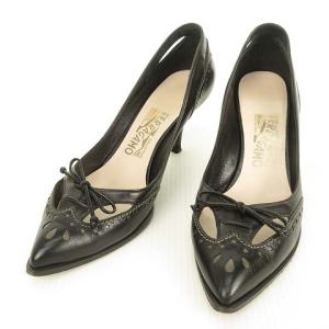 レザー パンプス ウイングチップ アーモンド ポインテッドトゥ 7.5 C ブラック IBO26
