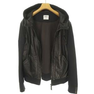 EMMETI PETER ナッパシルクレザー ネオプレーン フーデット ブルゾン 48 ブラック