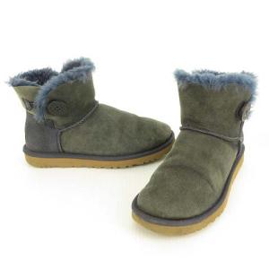 UGG australia 3352 BAILEY BUTTON ミニ ムートン ブーツ 24cm ネイビー
