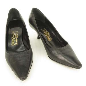 Salvatore Ferragamo プレーン パンプス ポインテッドトゥ ローヒール 5.5 D ブラック