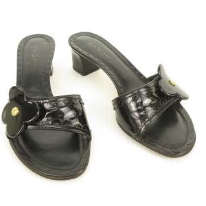 LOUIS VUITTON MA1004 ミュール サンダル フラワーモチーフ パテント エナメル 35.5 ブラック 黒 IBO26