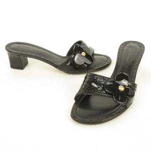 LOUIS VUITTON MA1004 ミュール サンダル フラワーモチーフ パテント エナメル 35.5 ブラック 黒 IBO26