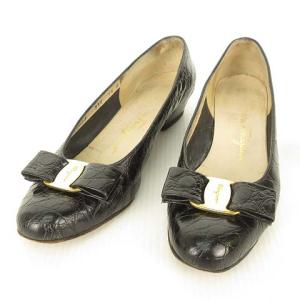 VARA ヴァラリボン パンプス ラウンドトゥ 型押レザー ローヒール 5.5 B ブラック 黒 IBO26
