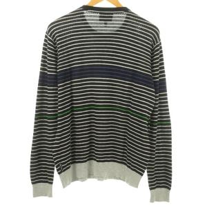 ARMANI JEANS ボーダー ニット セーター 長袖 クルーネック パンチング XL ブラック