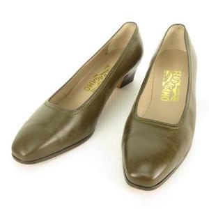 プレーン レザー パンプス スクエアトゥ 7.5 D オリーブ