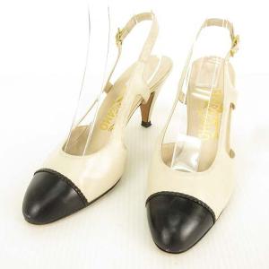 パンプス キャップトゥ バックストラップ バイカラー 6.5 D アイボリー ブラック IBO26