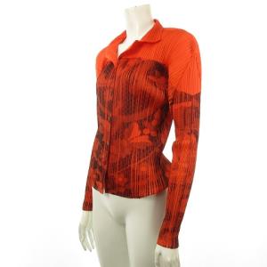 PLEATS PLEASE ISSEY MIYAKE 転写フラワープリント オープンカラージャケット ブラウス オレンジ PP86-JK424