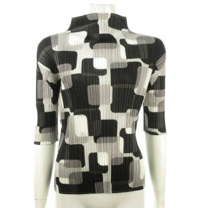 五分袖 カットソー ブラウス  モックネック 3 ブラック pp73-jk771