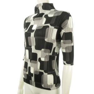 PLEATS PLEASE ISSEY MIYAKE 五分袖 カットソー ブラウス  モックネック 3 ブラック pp73-jk771