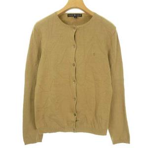 ウール ナイロン ニット カーディガン ラウンドネック ストレッチ L ベージュ