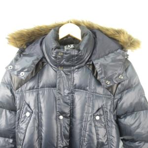 EMPORIO ARMANI ダウンコート ベルト付き フェイクファー フーディー XS ネイビー
