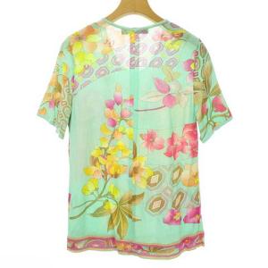 LEONARD Fashion ニット カットソー トップス レーヨン コットン 花柄 総柄 半袖 42 グリーン系 IBO27