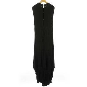 CHANEL 00T ノースリーブ ロング マキシ ワンピース ドレス 変型 フレア ココマークボタン 42 ブラック 黒 IBO27