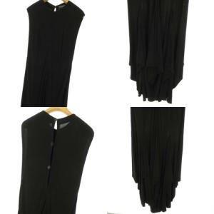 CHANEL 00T ノースリーブ ロング マキシ ワンピース ドレス 変型 フレア ココマークボタン 42 ブラック 黒 IBO27