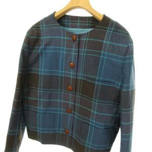 Christian Dior SPORTS ヴィンテージ チェック ノーカラー ジャケット ブルゾン 中綿 くるみボタン M ネイビー系 IBO27