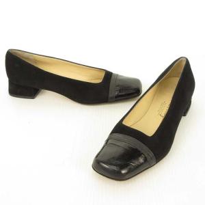 Salvatore Ferragamo スクエア キャップトゥ パンプス ロゴテープ 切替 7 B ブラック