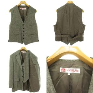OLD ENGLAND ツイード シングル 3B 3ピース スーツ セットアップ 40 グレー系 IBO27