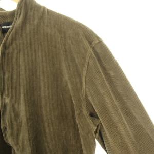 GIORGIO ARMANI 黒タグ コーデュロイ プルオーバー シャツ 長袖 ヘンリーネック 48 茶 ブラウン IBO27 0929