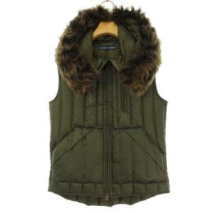 フーデット ダウン ベスト ジャケット ラムファー フード付き M オリーブ