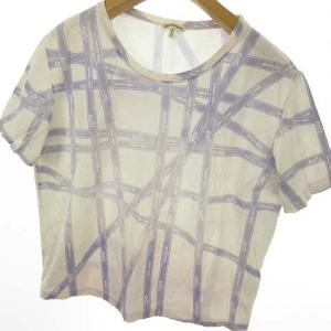 HERMES マルジェラ期 ボルディック柄 リボン カットソー Tシャツ トップス 半袖 M ブルー系 IBO27