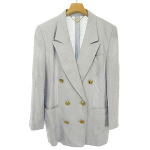 Leilian Taca 生地 レーヨン リネン スーツ セットアップ ダブル ジャケット 膝丈 スカート 金ボタン 7 ブルー ODF