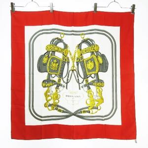 BRIDES de GALA ブリッドドゥガラ カレ90 スカーフ 大判 式典用馬勒 馬具柄 ベルト柄 シルク レッド 赤