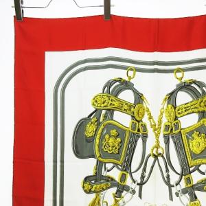 HERMES BRIDES de GALA ブリッドドゥガラ カレ90 スカーフ 大判 式典用馬勒 馬具柄 ベルト柄 シルク レッド 赤