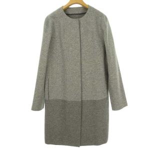 ウール カシミヤ ノーカラー コート ヘリンボーン 切替 9 グレー