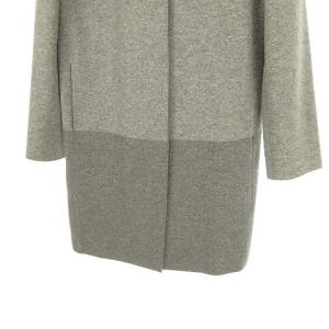 Leilian ウール カシミヤ ノーカラー コート ヘリンボーン 切替 9 グレー