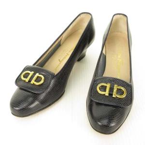 ガンチーニ モチーフ 型押レザー パンプス ラウンドトゥ 5 C ダークネイビー IBO29