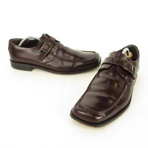 REGAL スクエア Uチップ モンクストラップ レザー シューズ ビジネス 25.5cm ブラウン 茶 IBO26