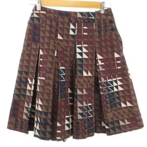 MARGARET HOWELL ジオメトリック柄 キャンバス プリーツ ミニ スカート ボタンデザイン 1 紫 パープル IBO29 1026