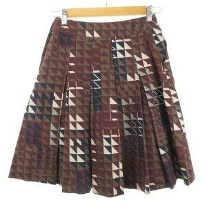 MARGARET HOWELL ジオメトリック柄 キャンバス プリーツ ミニ スカート ボタンデザイン 1 紫 パープル IBO29 1026