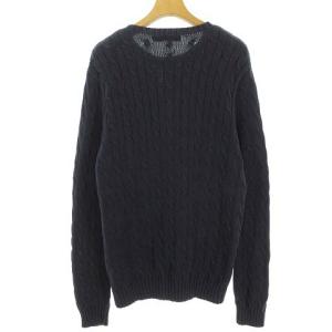 RALPH LAUREN コットン ケーブル ニット セーター クルーネック ワンポイント 長袖 L ネイビー