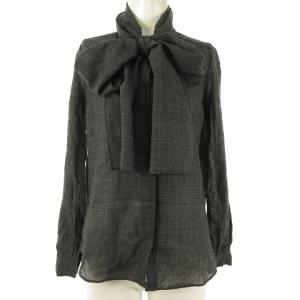 ボウタイ ブラウス シャツ チェック ウール ダークグレー