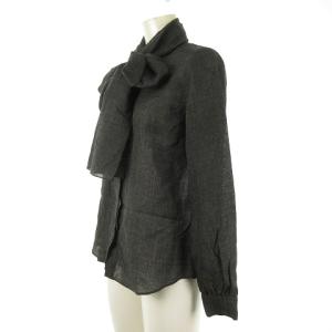 IENA ボウタイ ブラウス シャツ チェック ウール ダークグレー