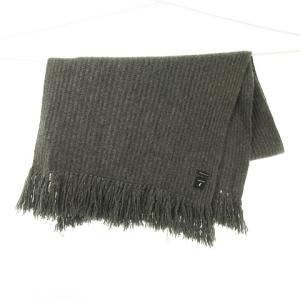 カシミヤ ニット 大判 マフラー ストール ショール リブ編み フリンジ ダークグレー
