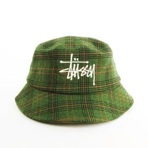 STUSSY バケットハット アウトドアハット 帽子 チェック 刺繍 グリーン