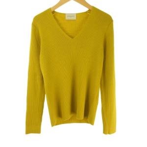 近年 リブニット セーター Vネック プルオーバー F マスタード