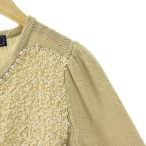 M'S GRACY ジップアップ ニット  カーディガン 切り替え フェイクパール 38 ベージュ